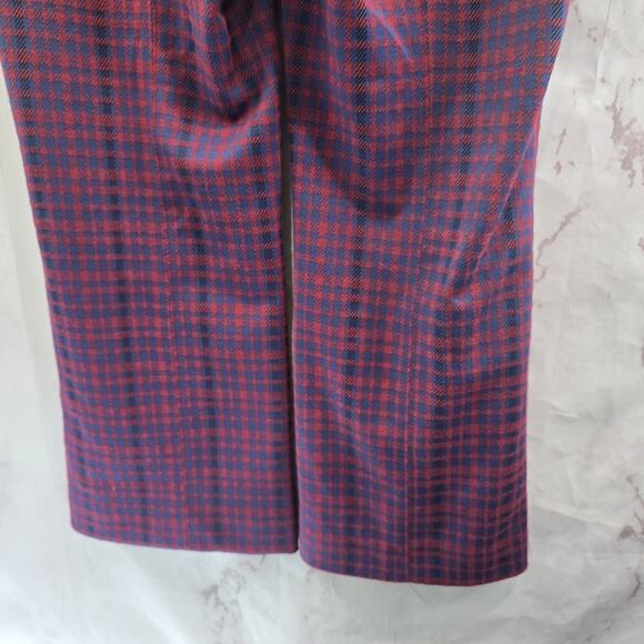 Anthropologie Pants Womens Large Red Blue Plaid High Rise Flare Pull On Maeve - Picture 9 of 14